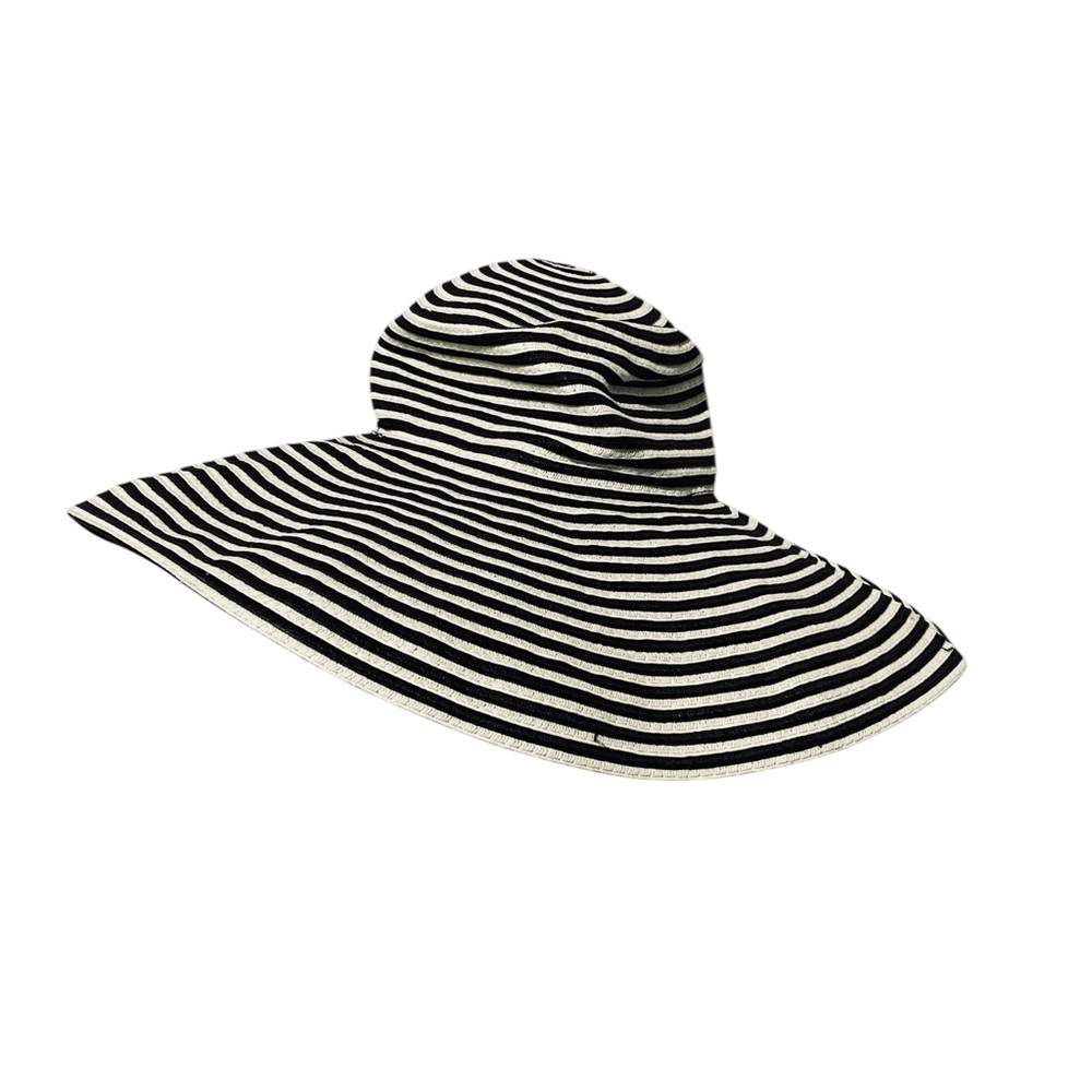 Daniele Meucci Wide-Brim Striped Sun Packable Hat – Black & White
